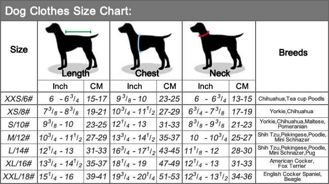 dog clothes size chart