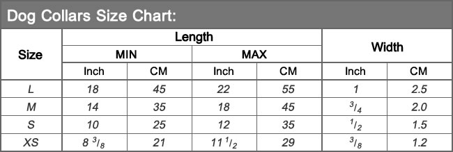 Dog Collar Size Chart In Inches