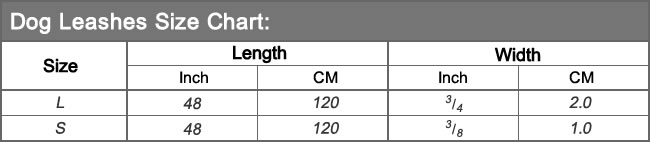 dog leashes size chart