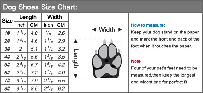dog shoes size chart