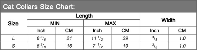 cat collars size chart