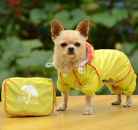 Double-layer mesh Puppy four-legged Printing water-proof dog raincoat Yellow