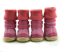 Red Suded Winter Dog Snow Boots - Lining Fleece