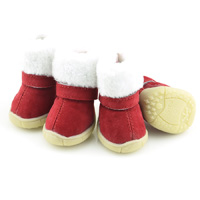 Red Suded Winter Dog Snow Boots - Lining Fleece