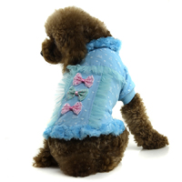 100% cotton printed dog coat with Bow Decoration - Blue