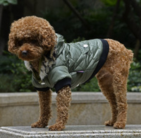 Contrast Color Fish Bone pattern Adjustable button Winter Dog Clothing Pet Coat Amry Green