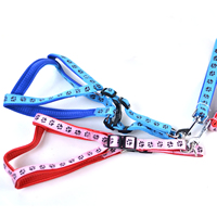 Paws Pattern Dog Harnesses and Dog Leashes Set Soft Foam Lining