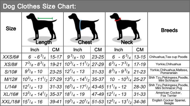 Dog Clothes Size Chart By Weight